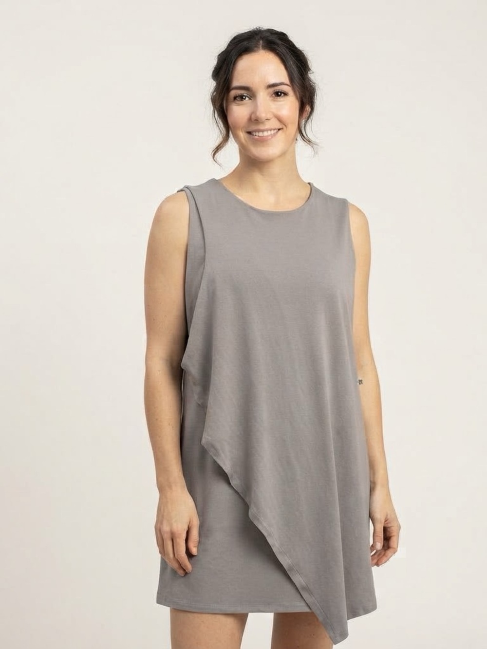 COS Sz M Grey Asymmetrical Lagenlook Cotton Sleeveless Mini Dress